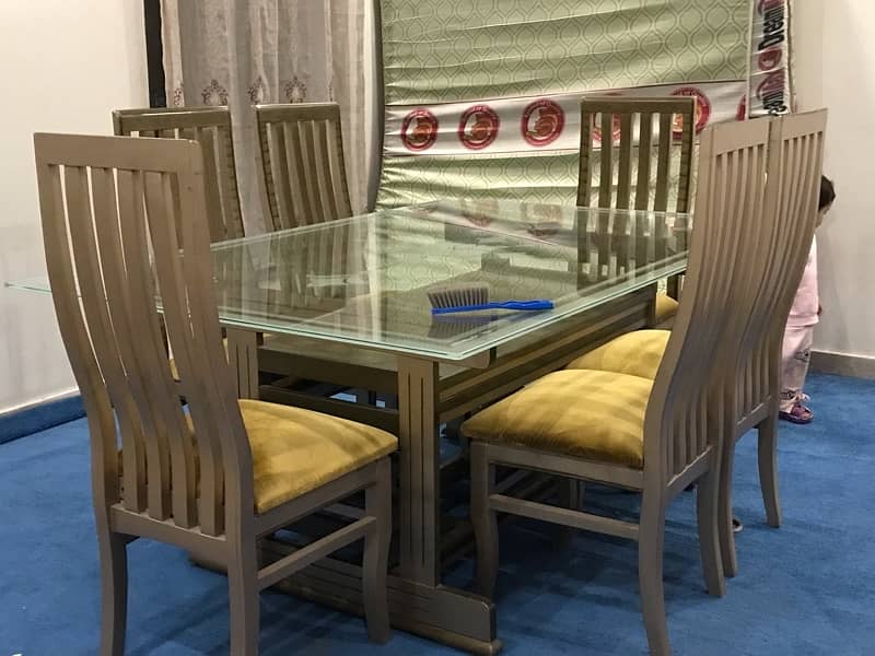 6 seater dining table/Glass top table/Wooden chairs/Luxury dining 10