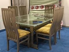 6 seater dining table/Glass top table/Wooden chairs/Luxury dining