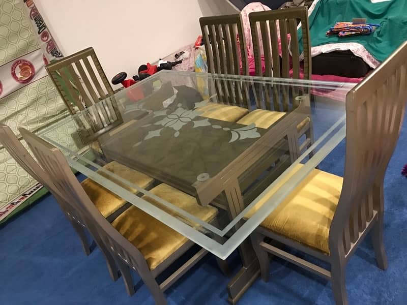 6 seater dining table/Glass top table/Wooden chairs/Luxury dining 12