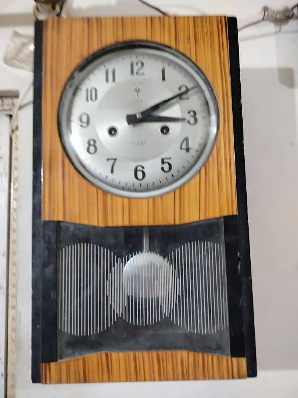 Antique Wall clock 15 Days vintage brass machine wooden pendulum 1950 3