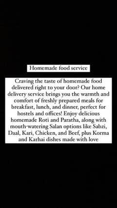 Homemade food service for hostels/offices