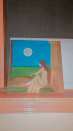 moon alone girl painting on canves 10x10