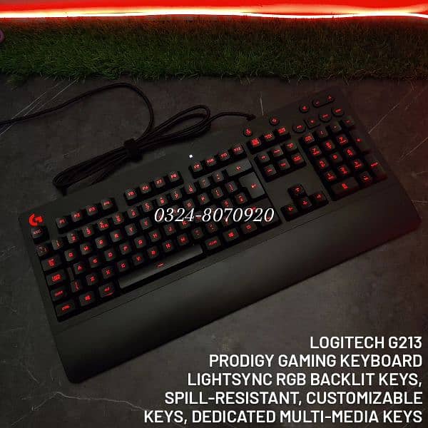 Logitech G213 Prodigy RGB Gaming Keyboard Gamers Back Light Keys Black 1