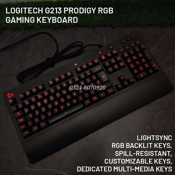 Logitech G213 Prodigy RGB Gaming Keyboard Gamers Back Light Keys Black 6