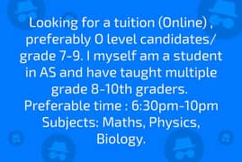 Olevels online tutor available