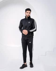 Men's Micro Fleece Zipper Track Suit 2Pcs in Classic Black