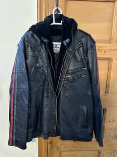 custom sheep leather jacket with velvet hoodie