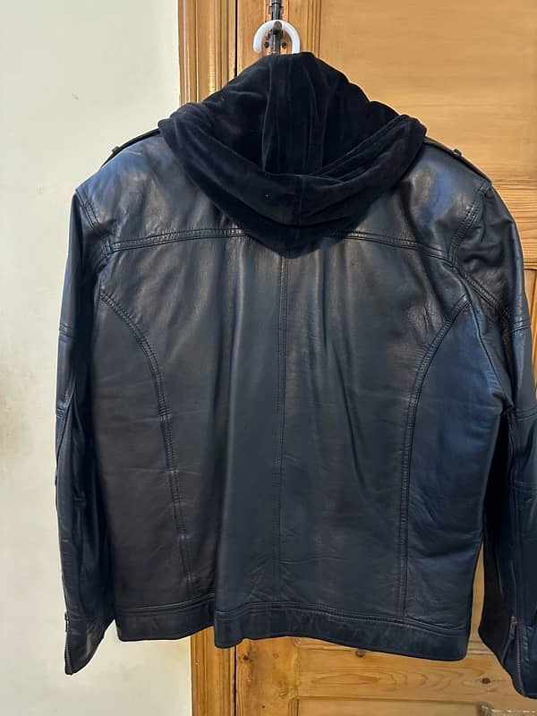 custom sheep leather jacket with velvet hoodie 1