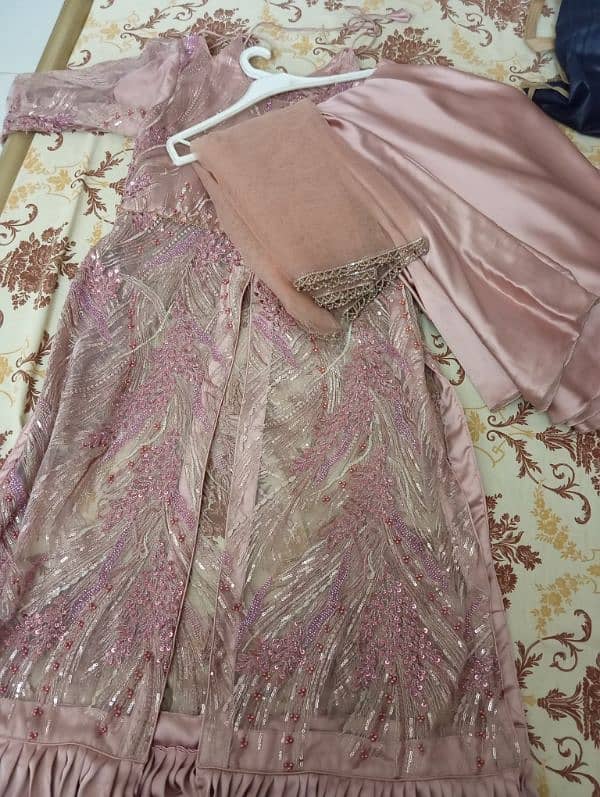 silk sharara with heavy net shirt in tea colour 1