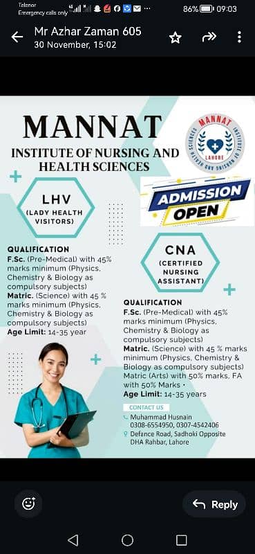 Institute of Nursing and Health Science admission open 0