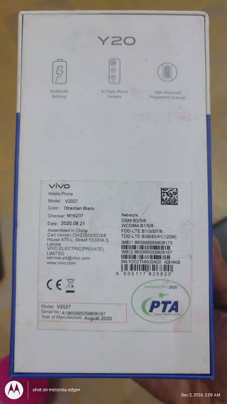 vivo y20 4GB 64GB official PTA approved 18