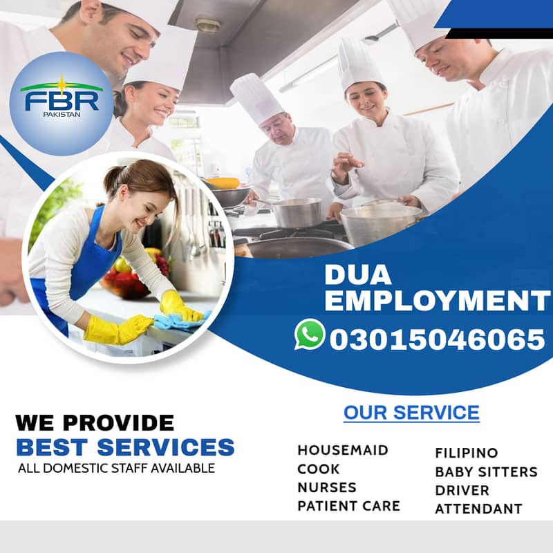 House maids , Couple, Baby Sitter , Chef , Cook , Patient Care ,Nurse 0