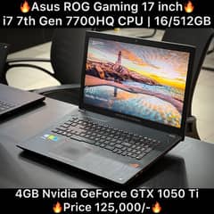 Asus ROG Gaming 17 inch i7 7th Gen 7700HQ CPU 4GB GPU 16GB 512GB