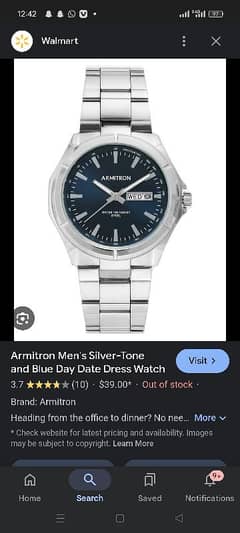 Armitron mens silver-tone and blue day date dress watch