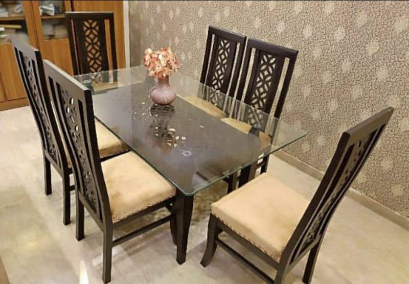 6 seater dining table set, wooden chairs, Without Shesha 6