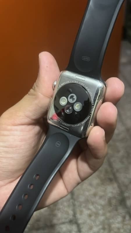 Apple Watch MJ3U2LL/A 42mm Stainless Steel Case Black Sport Band 0