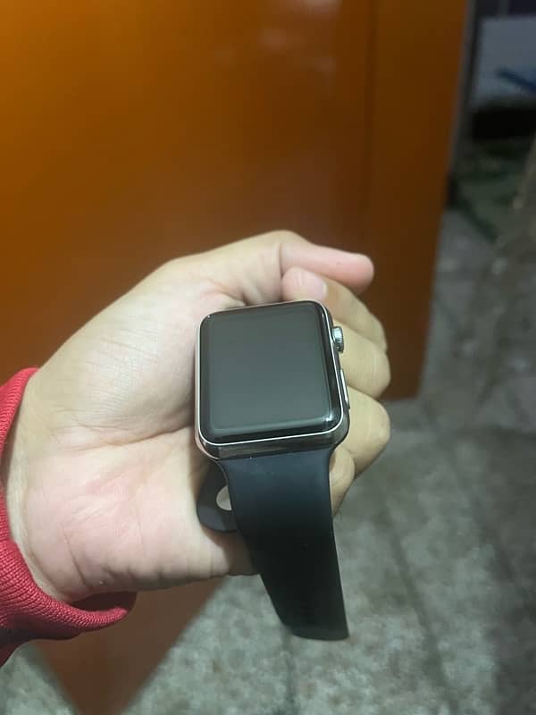 Apple Watch MJ3U2LL/A 42mm Stainless Steel Case Black Sport Band 5