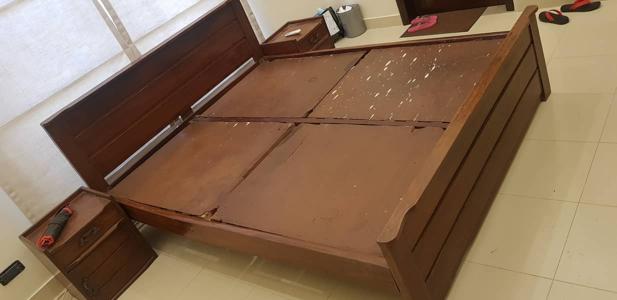 Solid Wood Double bed with side tables 0