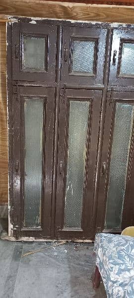 wooden window with mat glass and iron jal 0