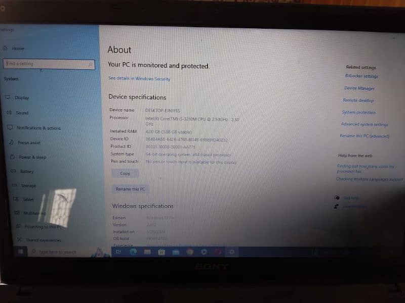 sony vaio Desktop EJN1155 good operation system x64 processor 6