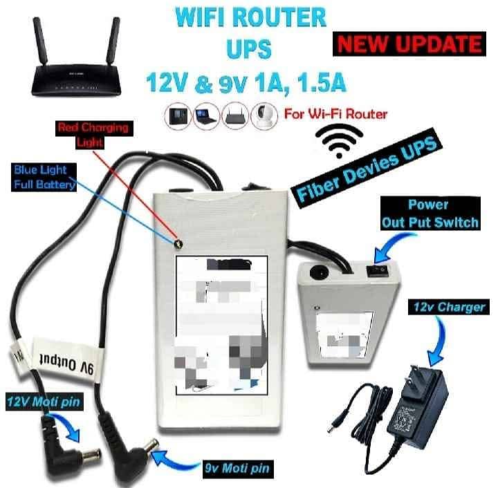 Router UPS - 6 Hours Backup  9v and 12v 1A and 1.5A 2