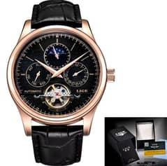 LIGE Men  Automatic Mechanical Watch Tourbillon leather str Waterproof