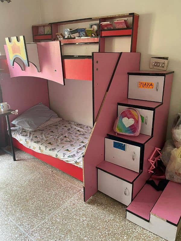 Bunk Bed for 2 kids with book toy rack staircase sdrawes 2