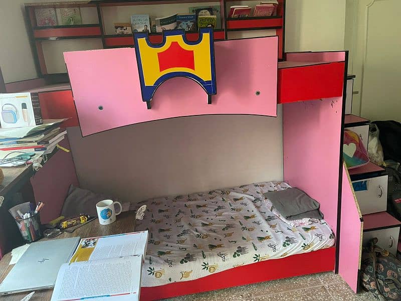 Bunk Bed for 2 kids with book toy rack staircase sdrawes 3