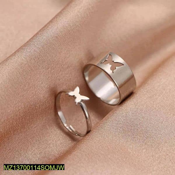 2 pcs trendy couple butterfly rings 1