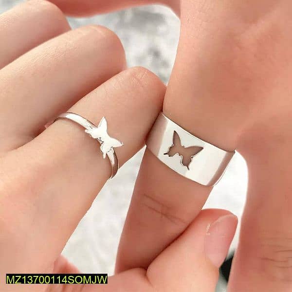 2 pcs trendy couple butterfly rings 3