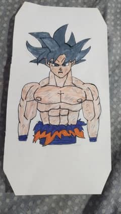 hand made , painting of son goku mui drawing with acrylic painting,