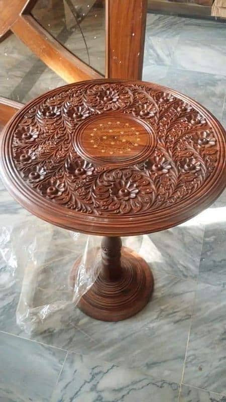 beautiful wooden carving table 18 inch 0