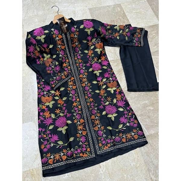 2 pcs women stiched shamoz silk embroidered shirt and trouser 1