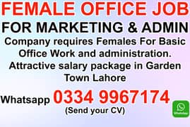 FEMALE OFFICE JOB - ADMIN AND MARKETING - LAHORE