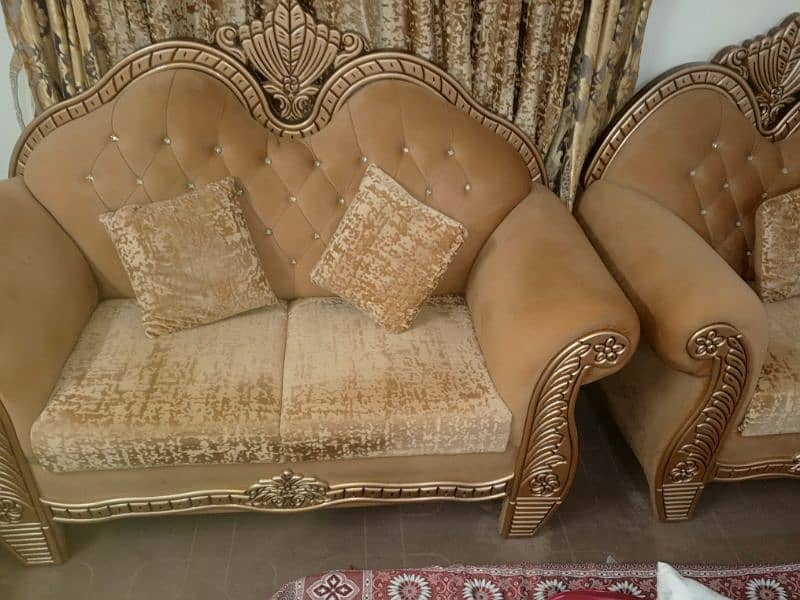 taj sofa , 6 seater , golden lush color , posish, luxury quality. 2