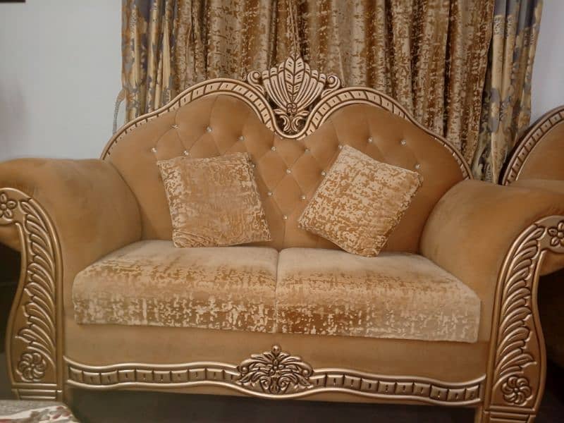 taj sofa , 6 seater , golden lush color , posish, luxury quality. 3