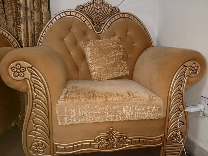 taj sofa , 6 seater , golden lush color , posish, luxury quality. 5