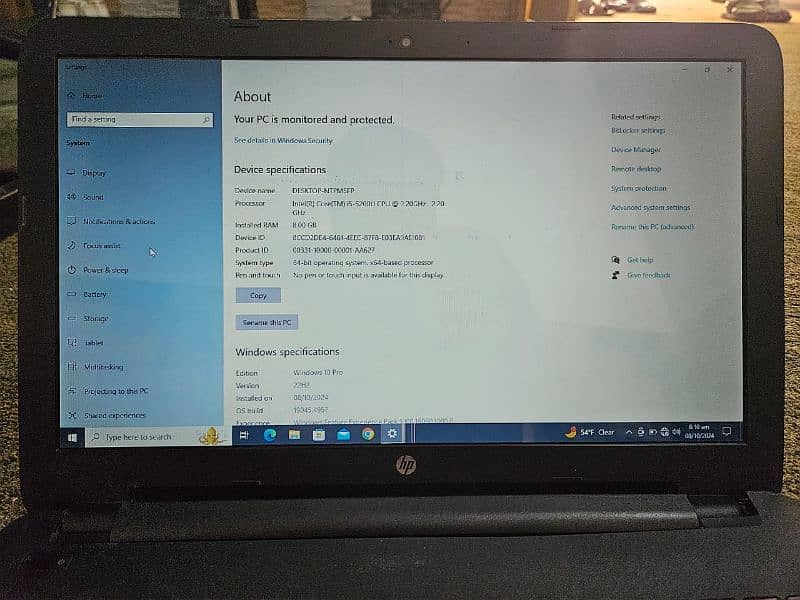 HP Laptop Core i5 5th Generation, 15.5 inches, 8gb Ram 128gb SSD 8