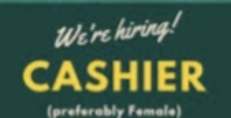 cashier job for female 0