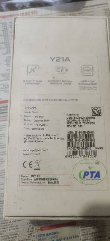 vivo y 21 A 4gb 64gb for sale with box with charger 8