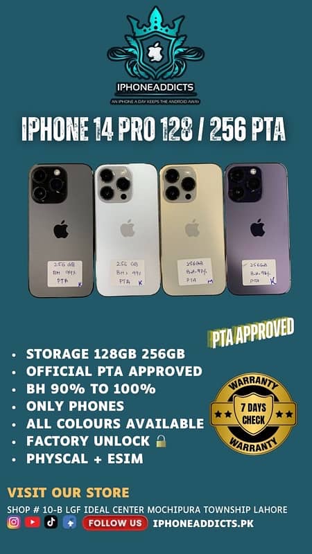 IPHONE 14PRO 128GB 256GB PTA APPROVED AVAILABLE 0