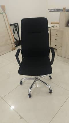 Office revolving chair with metal coated arm high back