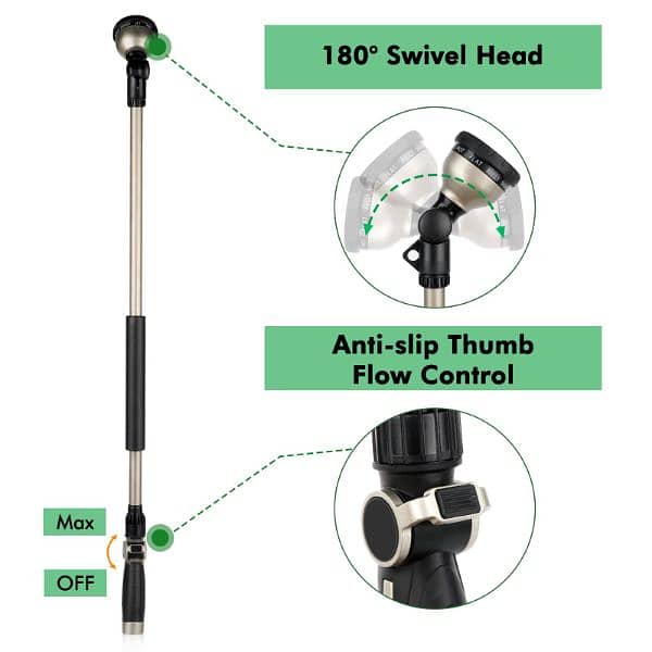 Long Watering Wand, Metal Garden/car Hose Wand with 180° Swivel Head 3