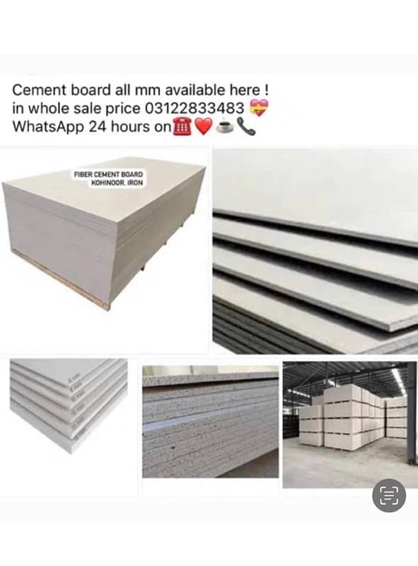 cement board sheets all  mm available here in whole sale price 0