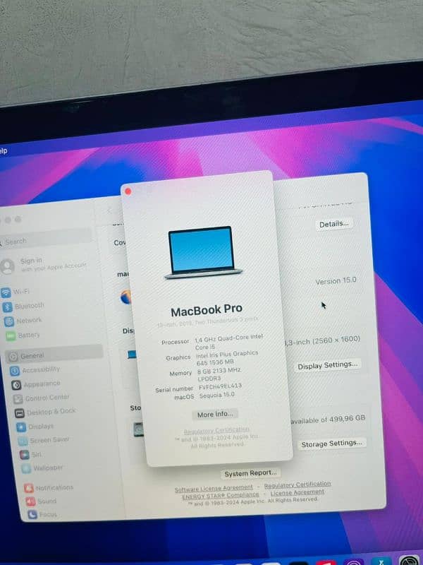 MACBOOK PRO 2019 13 INCH 8 GB RAM 500 GB SSD CORE I5 1