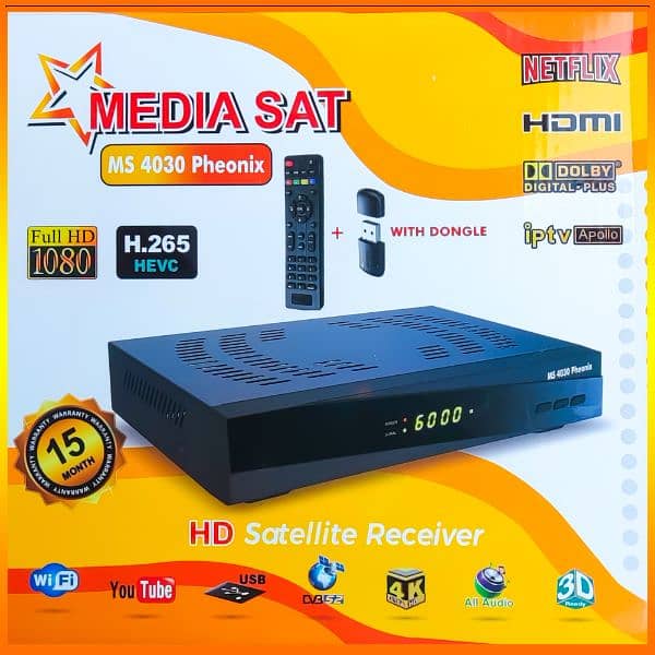 Media Sat 4030 full HD 265h Digital Receiver 14 month Forever Company 0