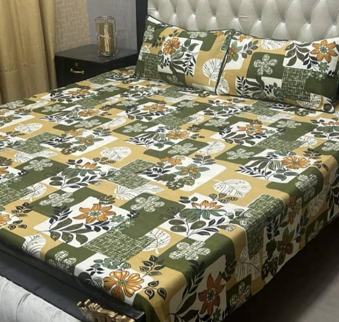 3 Pcs Crystal Cotton Printed Double Bedsheet 1