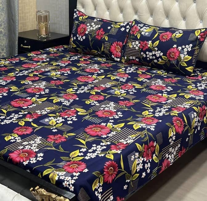 3 Pcs Crystal Cotton Printed Double Bedsheet 2