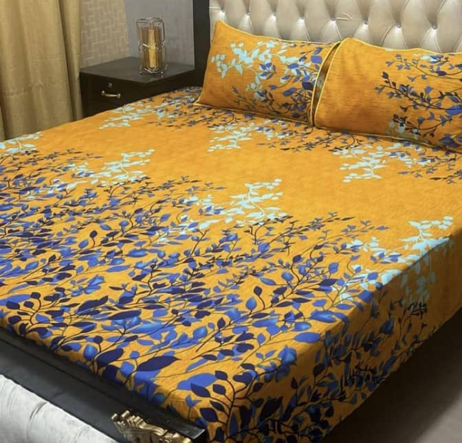 3 Pcs Crystal Cotton Printed Double Bedsheet 3