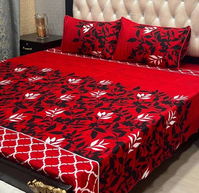 3 Pcs Crystal Cotton Printed Double Bedsheet 4